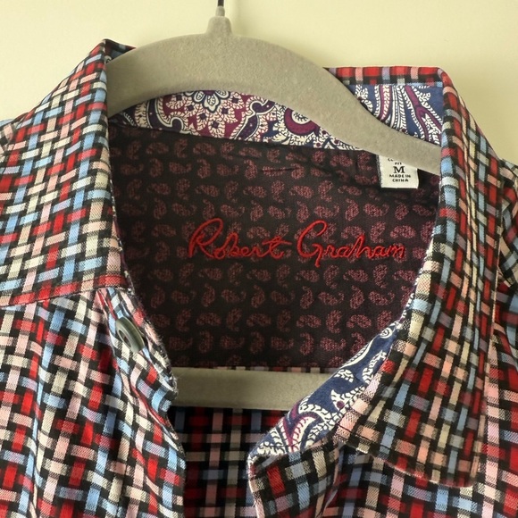 Robert Graham Shirt Men’s Medium Casual Button Down Plaid Paisley Print - Picture 6 of 13